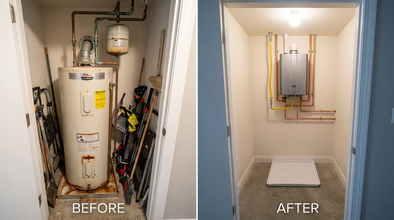 Tank water heater versus wall-mounted tankless unit comparison for Rice, MN homeowners
